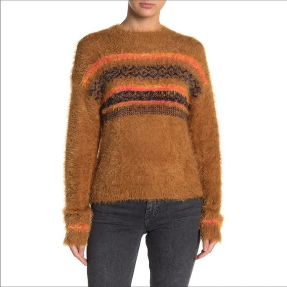 Abound Fluffy Fairisle Fuzzy Eyelash Sweater Top - Picture 2 of 7